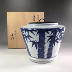 Ｐ３２４　水指　『平安　手塚玉堂造』『染付赤絵』『六角水指』　共箱　茶道具 P324 水指 『平安 手塚玉堂造』『染付赤絵』『六角水指』 共