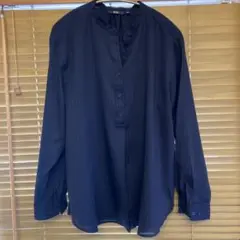 UNIQLO レディースXLネイビー ストライプ 長袖 ボタンシャツ