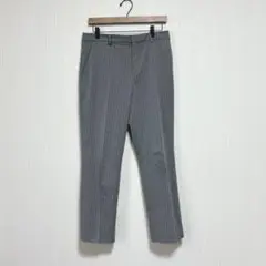 1112 ユニクロ ストレッチパンツ グレー ストライプ L テーパードパンツ
