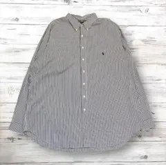 Ralph Lauren 長袖シャツ 刺繍ロゴ ストライプ 3XL 0065
