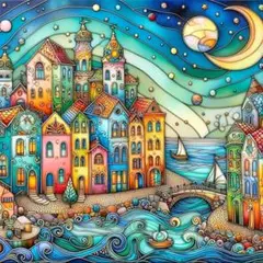 ダイヤモンドアート 風景 家 月 幻想的 40cm×0cm