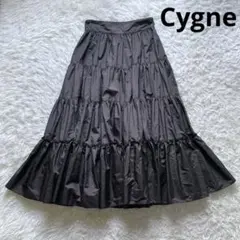 Cygne aki ティアード ロング スカート フレア ギャザー ブラック
