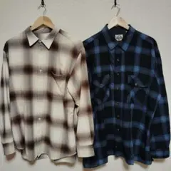 GUブラウン✕クリームＬ＆古着ネルシャツXL 2点セット