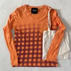 ヴァロッシュ◇チェック柄カットソー Vネック 長袖Tシャツ 綿100% L