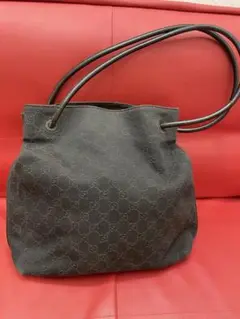 GUCCI グッチ GGキャンバス レザーロープトートバッグ ダークブラウン