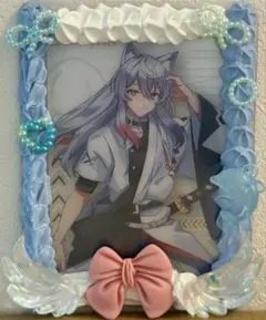 装飾的な写真フレーム 青白リボン付き