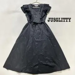 JUSGLITTY 美香コラボ ロングワンピース フリル ブラック リボン
