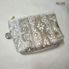No.59 マチありポーチ　インド刺繍リボン　ハンドメイド