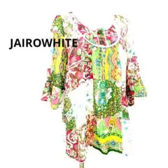 【美品】ジャイロホワイト　パッチワークプリント　シフォンフレアブラウス