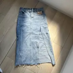 デニムスカート スリット入り ブルー Sサイズロングスカート　膝下