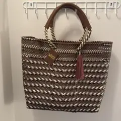 新品　WOVEN ウーヴン　メキシコ製バスケットバッグ　ブラウンマルチ　収納袋付