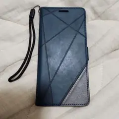 幾何学模様の手帳型スマホケース　ダークブルー