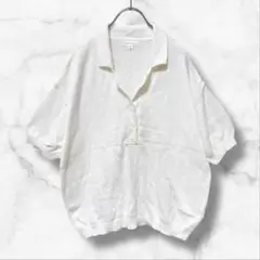 【オットーコレクション】半袖コットンポロニット ゆったり(L)綿100 白無地