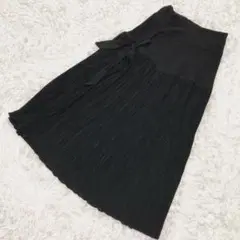Kaneko Isao ロングスカート　プリーツ　リボン　ブラック