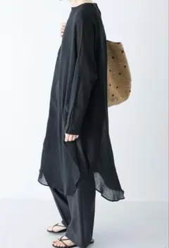 かぐれ　ガーゼロングチュニック　黒　新品未使用タグ付き