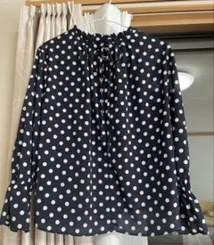 9/8まで 美品 BABYLONE ネイビー 水玉 フレア袖ブラウス サイズ38