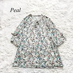 【Peal】チュニック　五分丈袖　花柄　リボン　M-L ゆったり　カジュアル