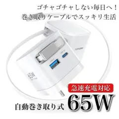 TOPADRE 自動巻き取り式 急速充電器 65W Type-C 出張 旅行