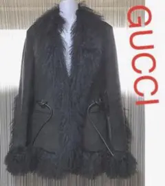 GUCCI ムートン ファー 革 レザー コート ブラック 黒 グッチ