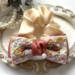 ⭐2736⭐❣️夏アクセ❣️オリジナル✴一点物インド刺繍シュシュ大人おしゃれ
