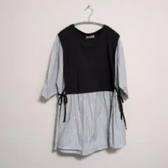 hareiro・ブラック×ストライプ 五分袖チュニック