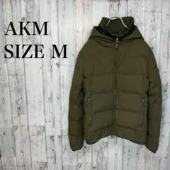 AKM エイケイエム スタンドネック レイヤード ダウンジャケット M カーキ