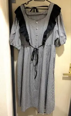 Dear My Love Whip 五分袖　チェック　ワンピース　ブラック　6L