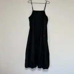 ブラック キャミソールワンピース ロゴ刺繍