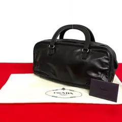 極 美品 プラダ カード 袋付き レザー ボストンバッグ ハンドバッグ ブラック