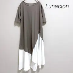 Lunacion アシンメトリー カットソーワンピース　フレア　切替　ひざ丈