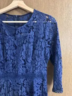 L size Lace Ladies ネイビー レースドレス