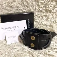 極美品✨イヴサンローラン YSLロゴ バングル ブレスレット レザー ブラック