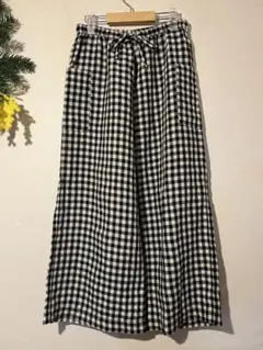 美品⭐️無印良品MUJIリネンギンガムチェック ワイドパンツL⭐️