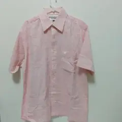 ピンク ストライプ 半袖シャツ