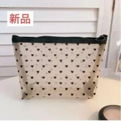 【新品】ハート メッシュポーチ メイクポーチ　化粧ポーチ　ペンケース　筆箱　角形