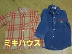 チェック シャツ デニム ジーンズ ミキハウス 90cm ベージュ