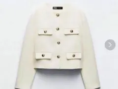 美品 ZARA ラウンドネックピケブレザー ネイビー XS zara ラウンドネックピケブレザー XS ネイビー