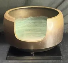 風炉【 唐銅 黒敷板付 5.5kg 】時代物 茶道具 釜 風炉三足 茶道 銅製