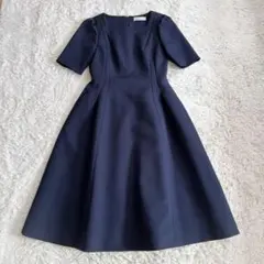 美品✨ セルフォード　トリプルクロスフレアワンピース 36 ネイビー　半袖