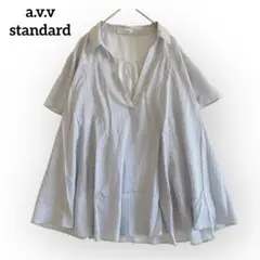 美品◆a.v.v ストライプ フレア スキッパーシャツ【M】開襟 ゆったり