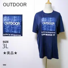 OUTDOOR ロゴ入りバンダナ柄Tシャツ ネイビー 大きいサイズ メンズ 半袖