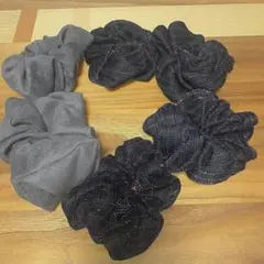 ハンドメイド　シュシュ　6点セット　茶色と黒のセット