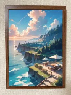 風景画 海岸の風景 木製フレーム付き