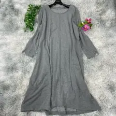【HIROKO BIS】グレー 長袖 カットソーワンピース（15）大きいサイズ
