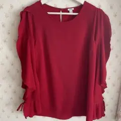 【新品】イタリアOVS レッド フリル袖ブラウス EUR 36