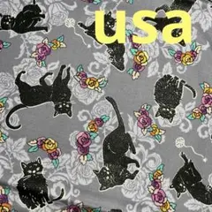 ハロウィン　usaコットン 黒猫　薔薇　パッチワーク　廃版レア
