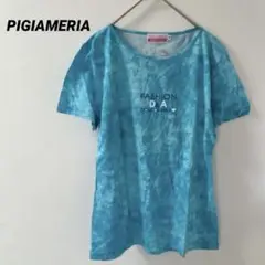 PIGIAMERIA 【新品タグ付き】ライトブルー　半袖　プリント　Tシャツ　M