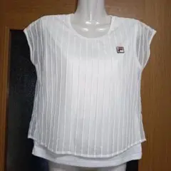 FILA フィラ レディース 重ね着風 ホワイト ストライプ Tシャツ M
