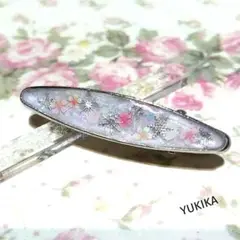 《現品限り》雪桜ヘアクリップ❀シルバーオーバル/偏光ホワイトパール