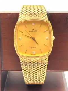 【稼動】JUNGHANS ゴールド スクエアウォッチ　J-9001M　QZ